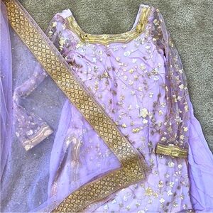 Lavender and Gold Lehenga suit